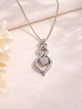 Sterling Silver Vermeil Diamond Pendant Necklace Twisted Drop Elegant Minimalist